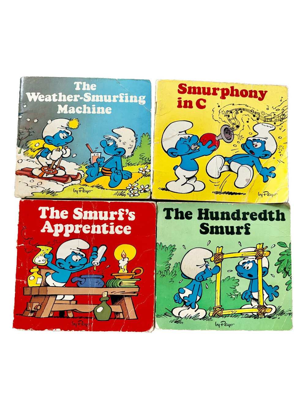 4 Pc Smurfs Vintage Books 1982 Weather Smurf-ing Machine Smurfphony Apprentice